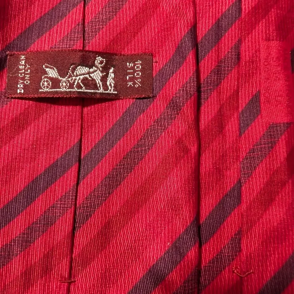 Vintage Hermès 100% Silk Men's Red Tie With Multicolor Stripes